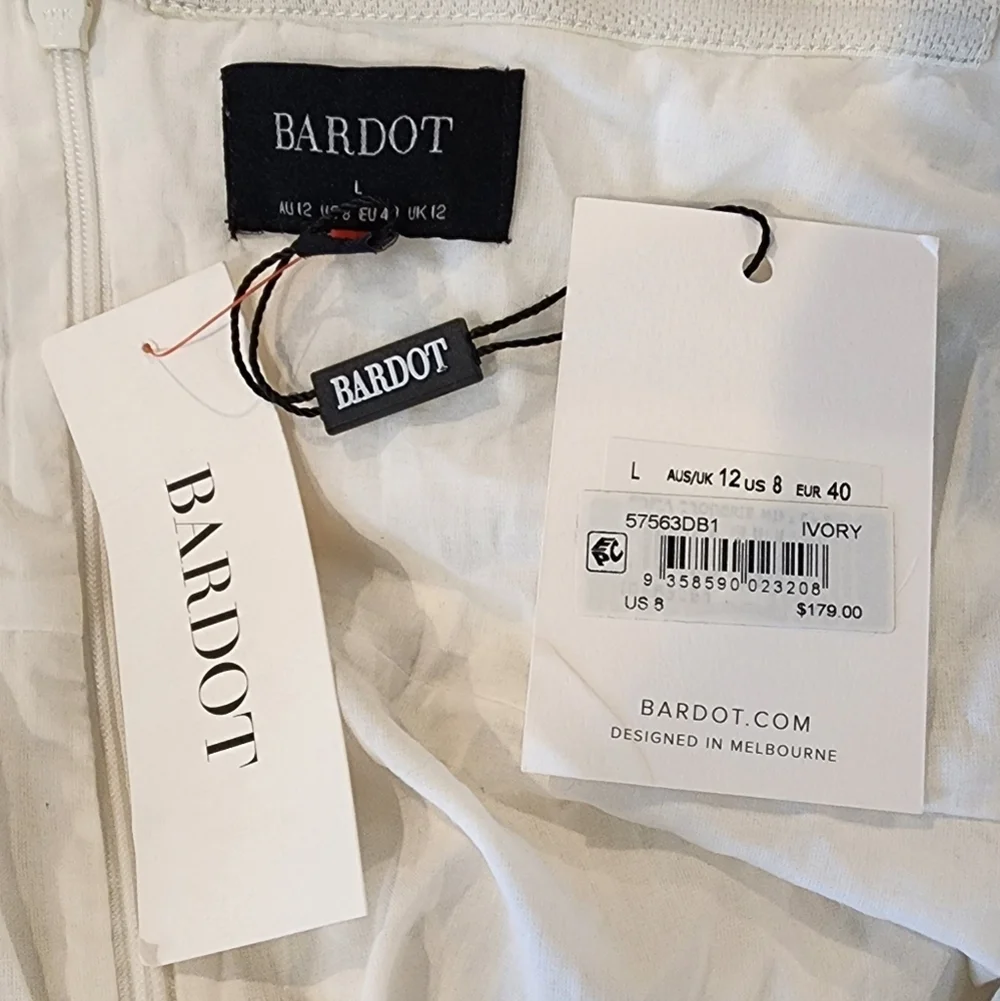 BARDOT by REVOLVE SOPHIA EYELET FABRIC OFF SHOULDERS MINO DRESS FULL LINED LARGE - Picture 4 of 14